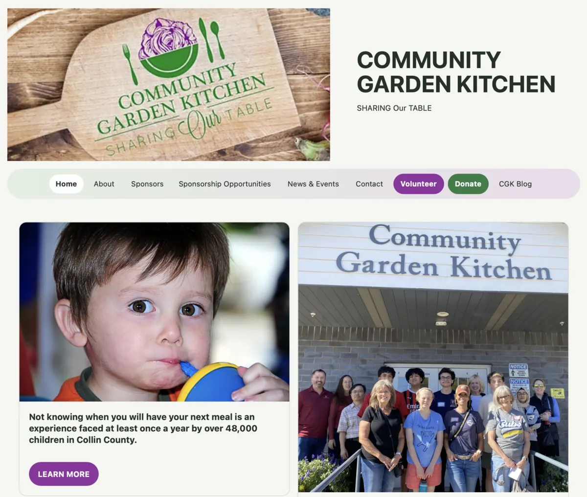 Screenshot of Community Garden Kitchen website